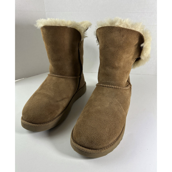 UGG Classic Cuff Short Boot Chestnut Brown Tan Sheepskin Suede Women's Size 7 - Picture 13 of 16